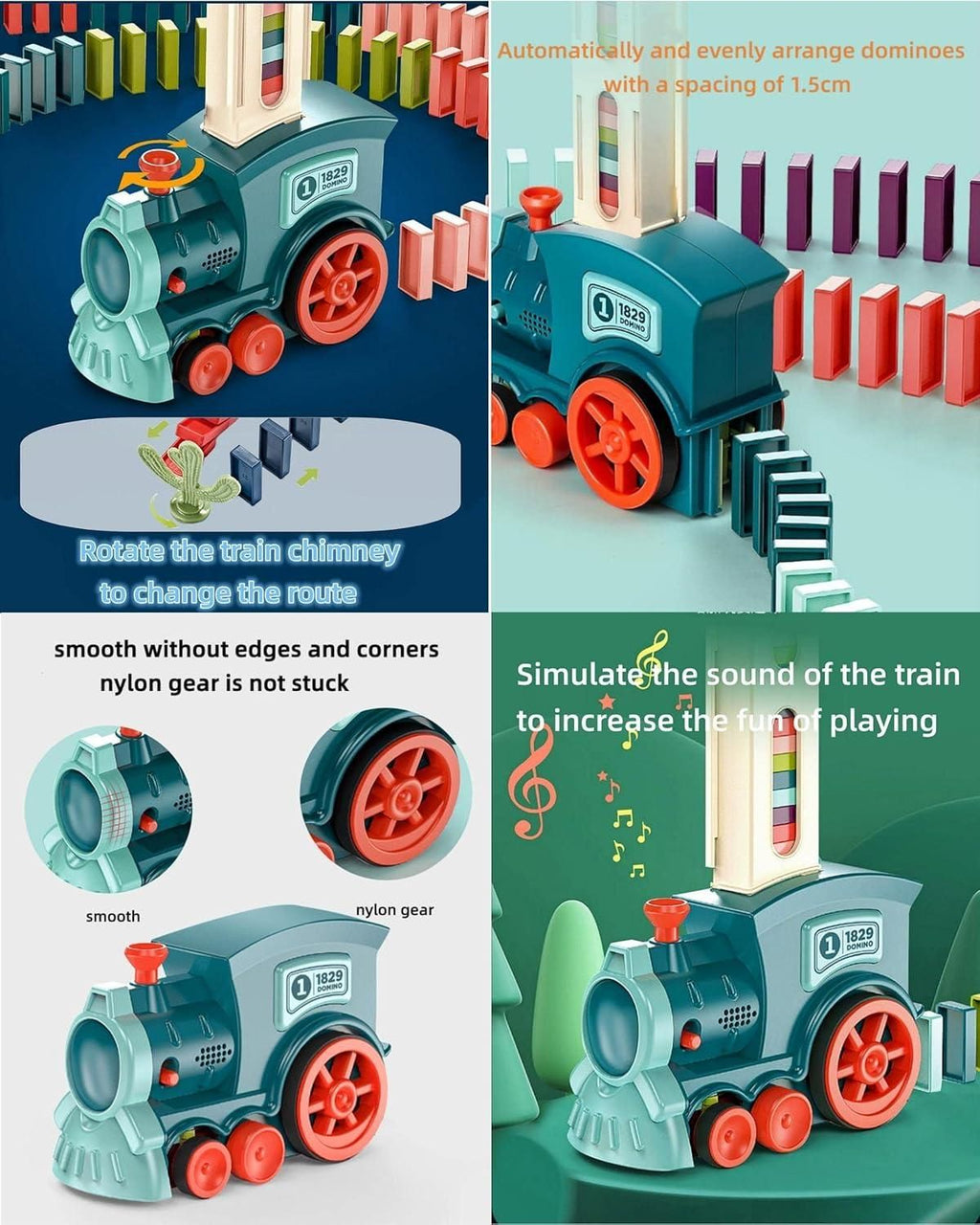 Train Domino Set for Kids – BPA-Free Plastic Toy Train with Sound Effects