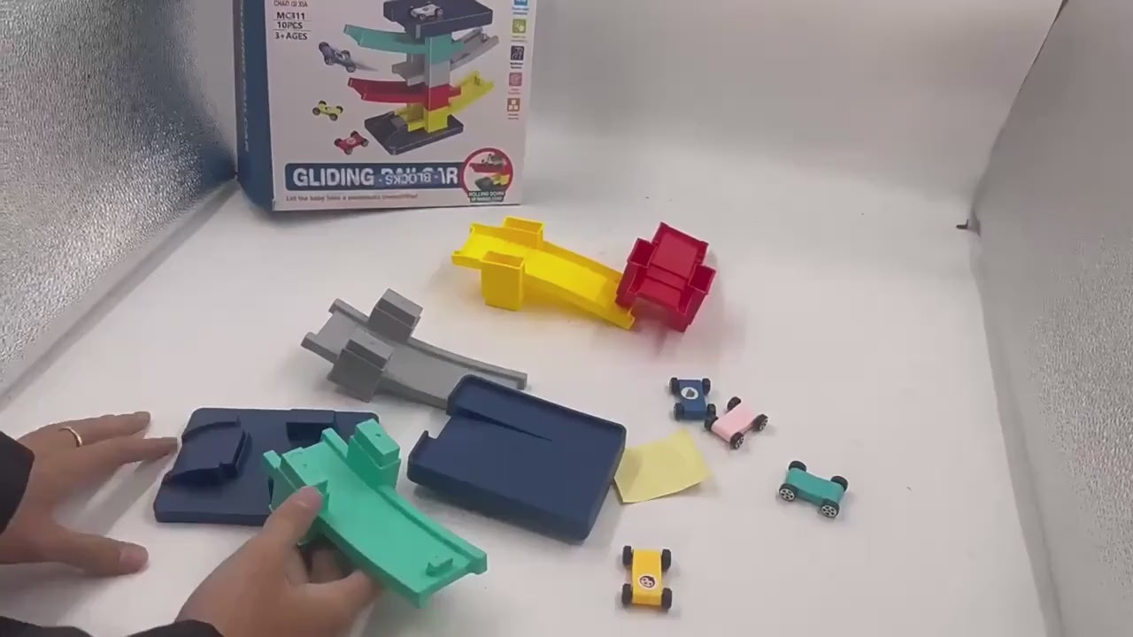 DIY Multilevel Racetrack Glider on Building Block Toys for Kids with 3 (three) racing cars